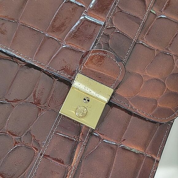 Vtg 80s chestnut croc embossed patent leather shoulder satchel - Picture 12 of 15